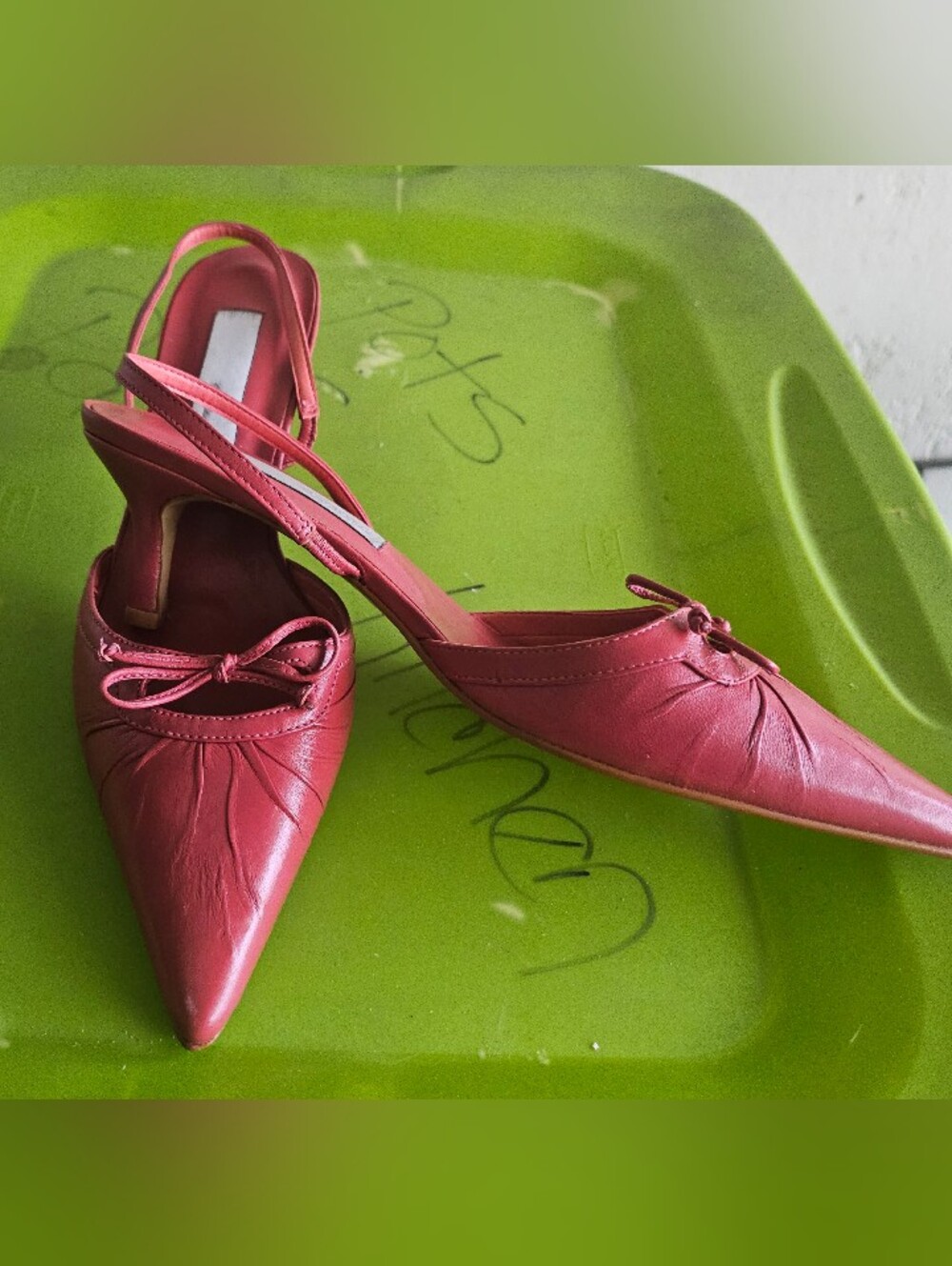 Women’s Red Pointed Toe Slingback Heel with Bow Detail